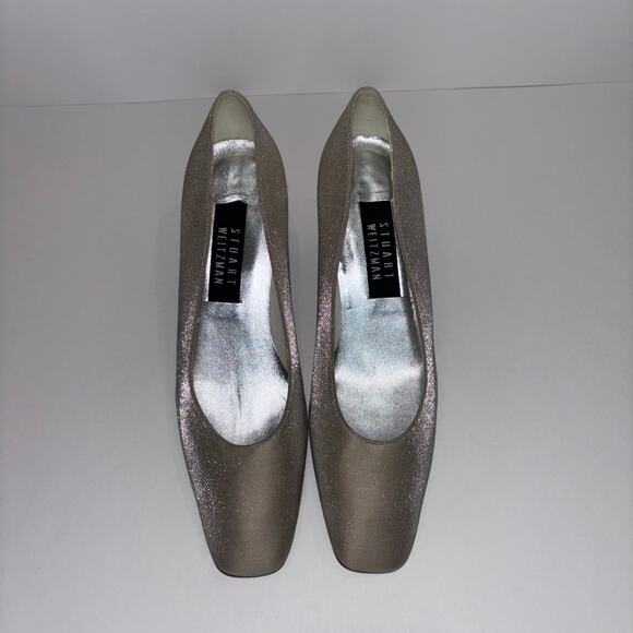 Stuart Weitzman Metallic Square Toe Low Heel Pumps - Size 8 - Picture 5 of 13